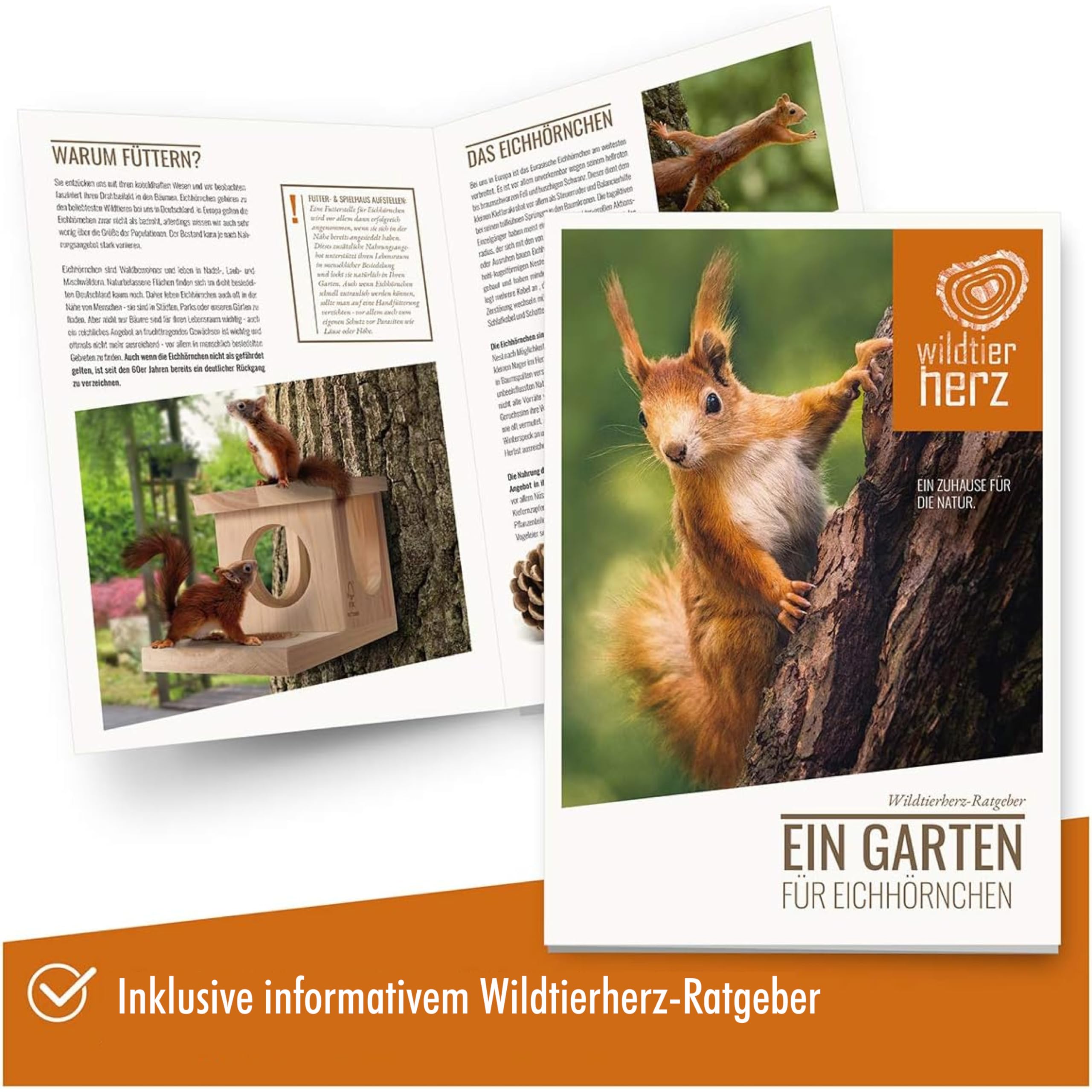wildtier herz I Eichhörnchen Futterhaus Spielhaus wetterfest I Aus verschraubtem Massiv-Holz Futterstelle I 100% Wetterfest I Futterstation zum Eichhörnchen füttern, Futterhäuschen