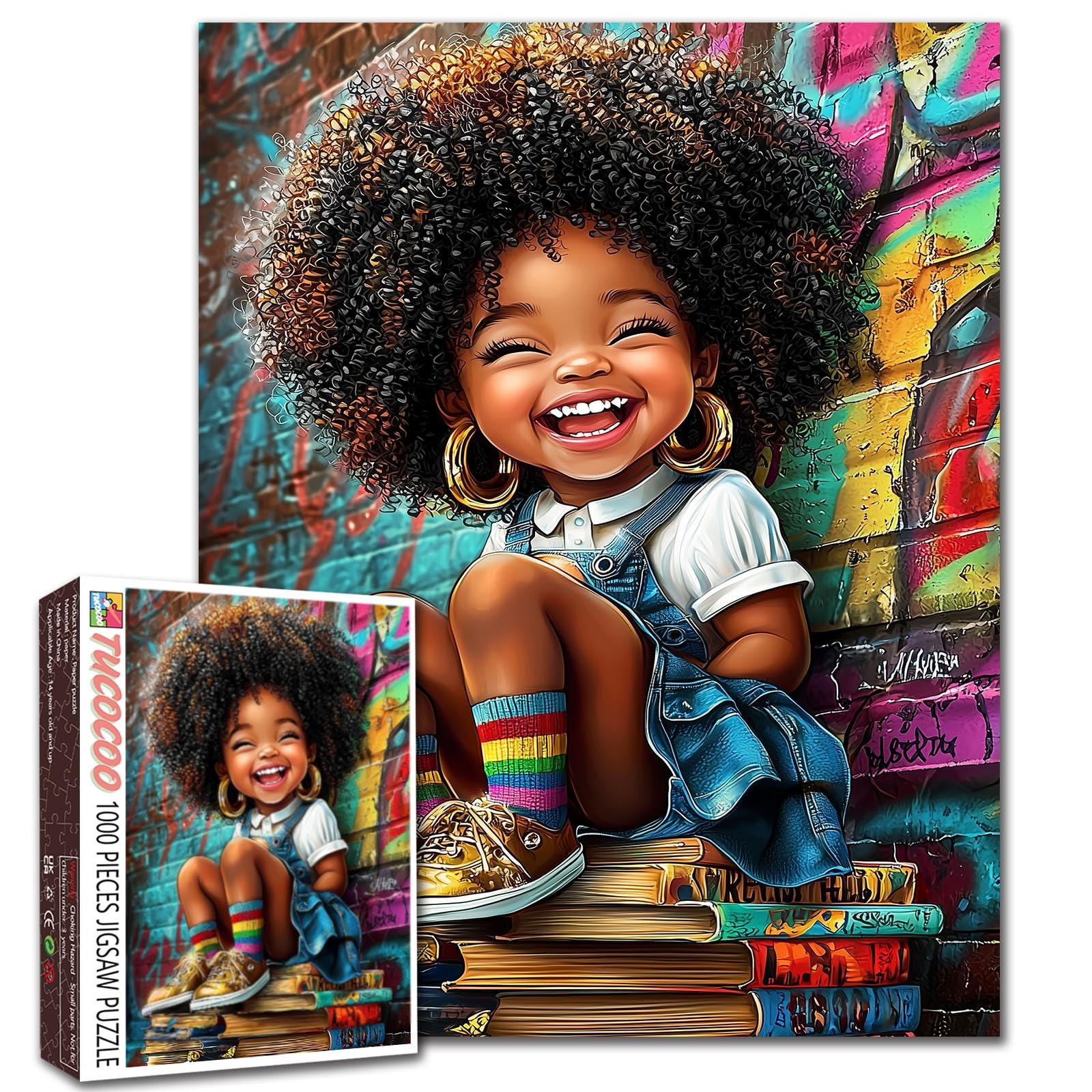 African American Jigsaw Puzzles 1000 Pieces for Adults,Families(Afro Black Little Girl,Big Culry Hair Child,African Priness,Graffiti,Street Art) Pieces Fit Together Perfectly 19.7''x27.6''inch Gift — image 1