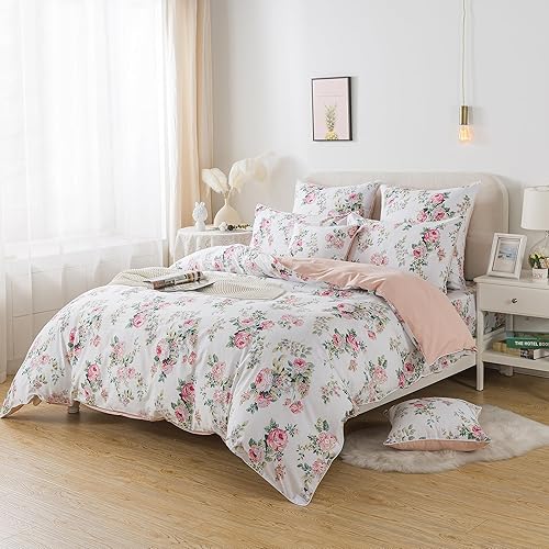 Miniatura 2 de FADFAY Juego de funda de edredón tamaño Queen, ropa de cama con diseño floral rosa y rosa desgastada, juego de funda de edredón de flores de peonía