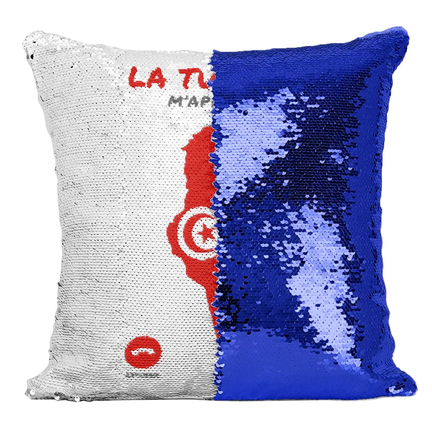 Coussin Tunisie bleu à paillettes pour raviver vos plus beaux souvenirs