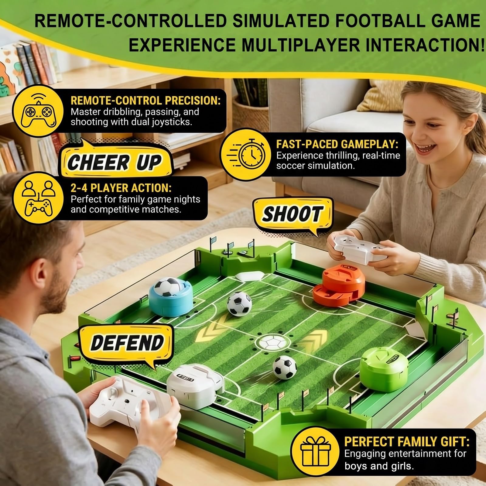 Calcio balilla per 4 giocatori, telecomando, kit interattivo per battaglie | 4 controller, accessori completi, gioco da tavolo di calcio, gioco di calcio balilla per tutta la famiglia, ragazzi e ragazze