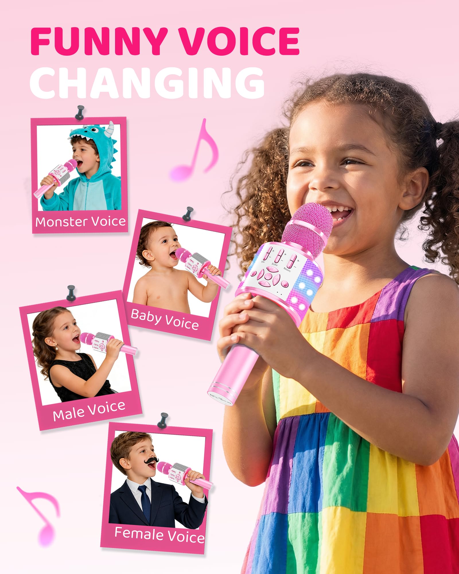 Amazmic Spielzeug für Mädchen, Kinder-Karaoke-Mikrofon, Kleinkind-Mikrofon für Kinder mit Lichtern, Geburtstagsgeschenk für Mädchen, Jungen, Spielzeug Alter 3 4 5 6 7 8+ (Hellrosa)