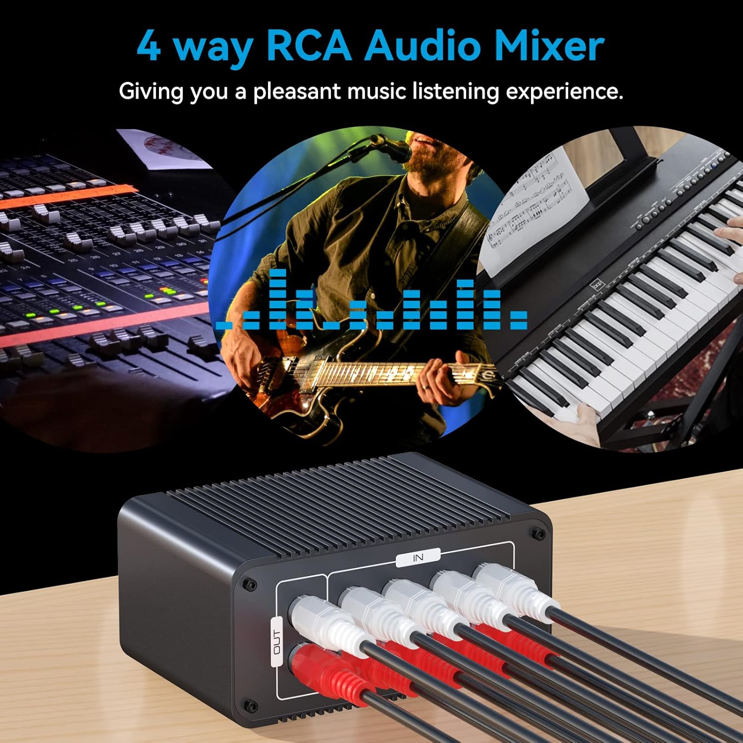 Buy Audio Mixer Ultra Low Noise 4 Channel RCA L/R line Levels Control Box Passive Mixer RCA