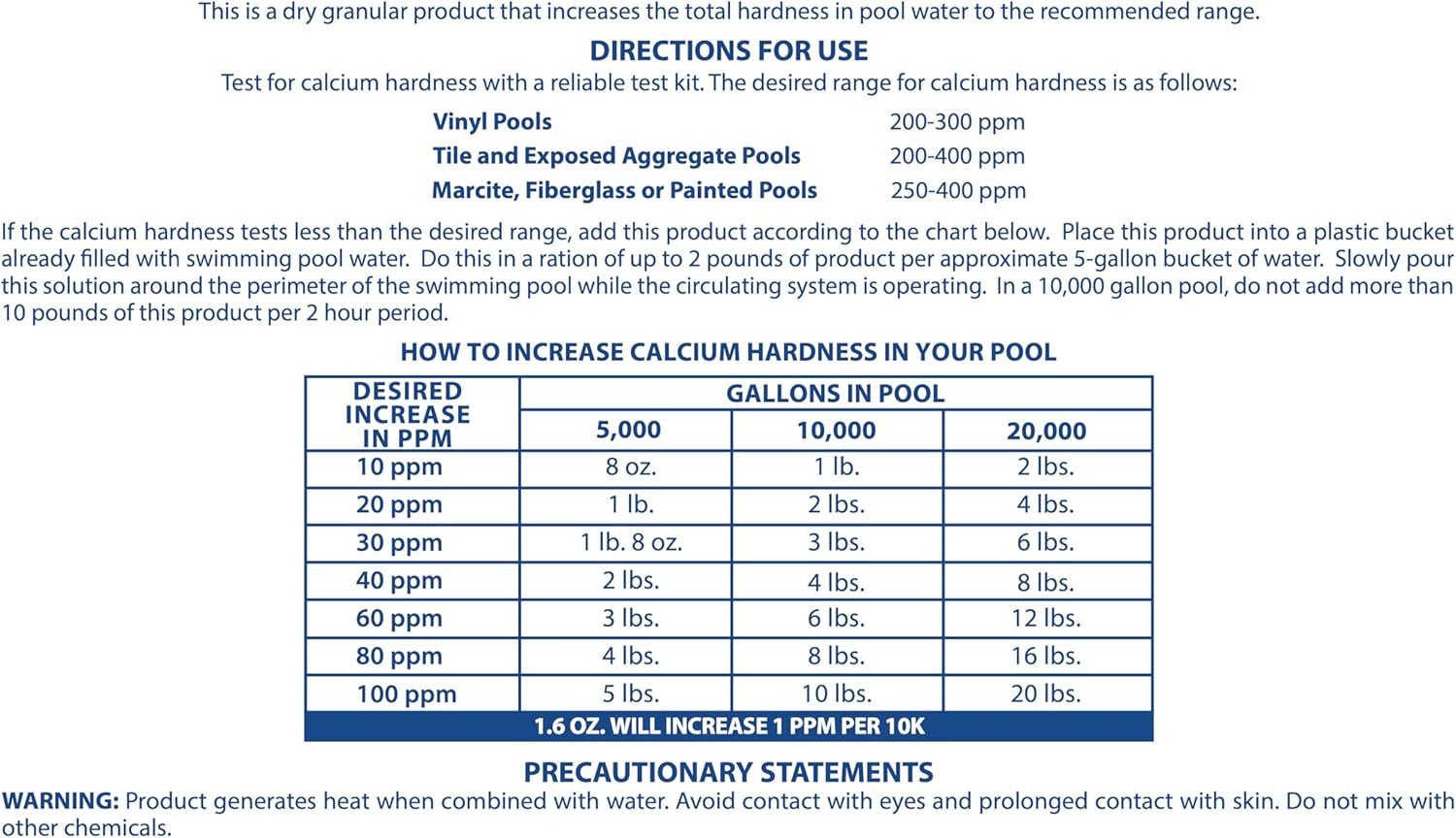Pool Mate 25-Pounds Premium Calcium Hardness Increaser for Pools, 100% Calcium Chloride