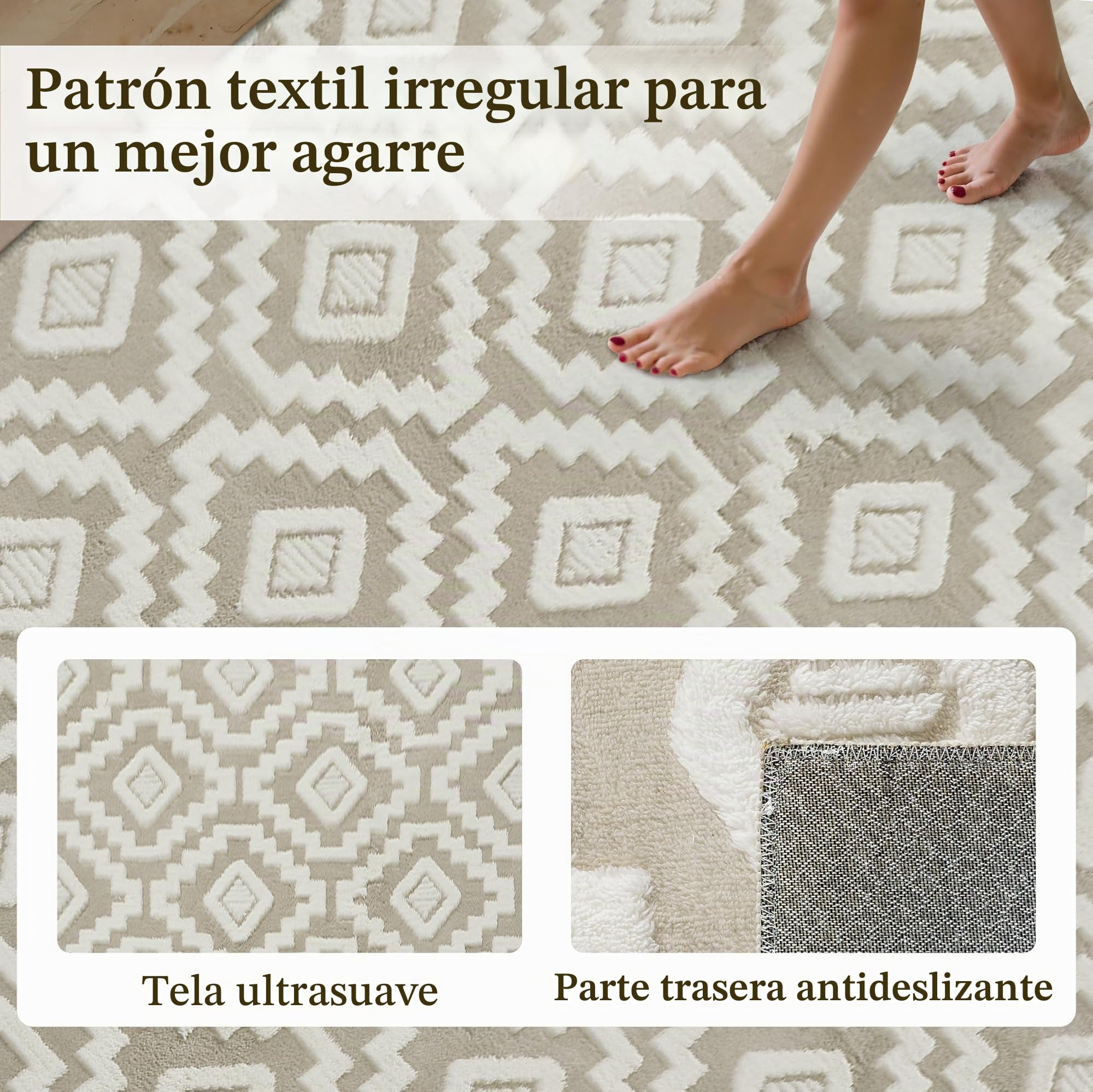 PureCozy Alfombra para salón 200x300cm Boho Dormitorio Alfombra lavable grande 3D Efecto área de pelo corto esponjosa alfombra antideslizante para comedor, habitación infantil, alfombra de cama, Beige