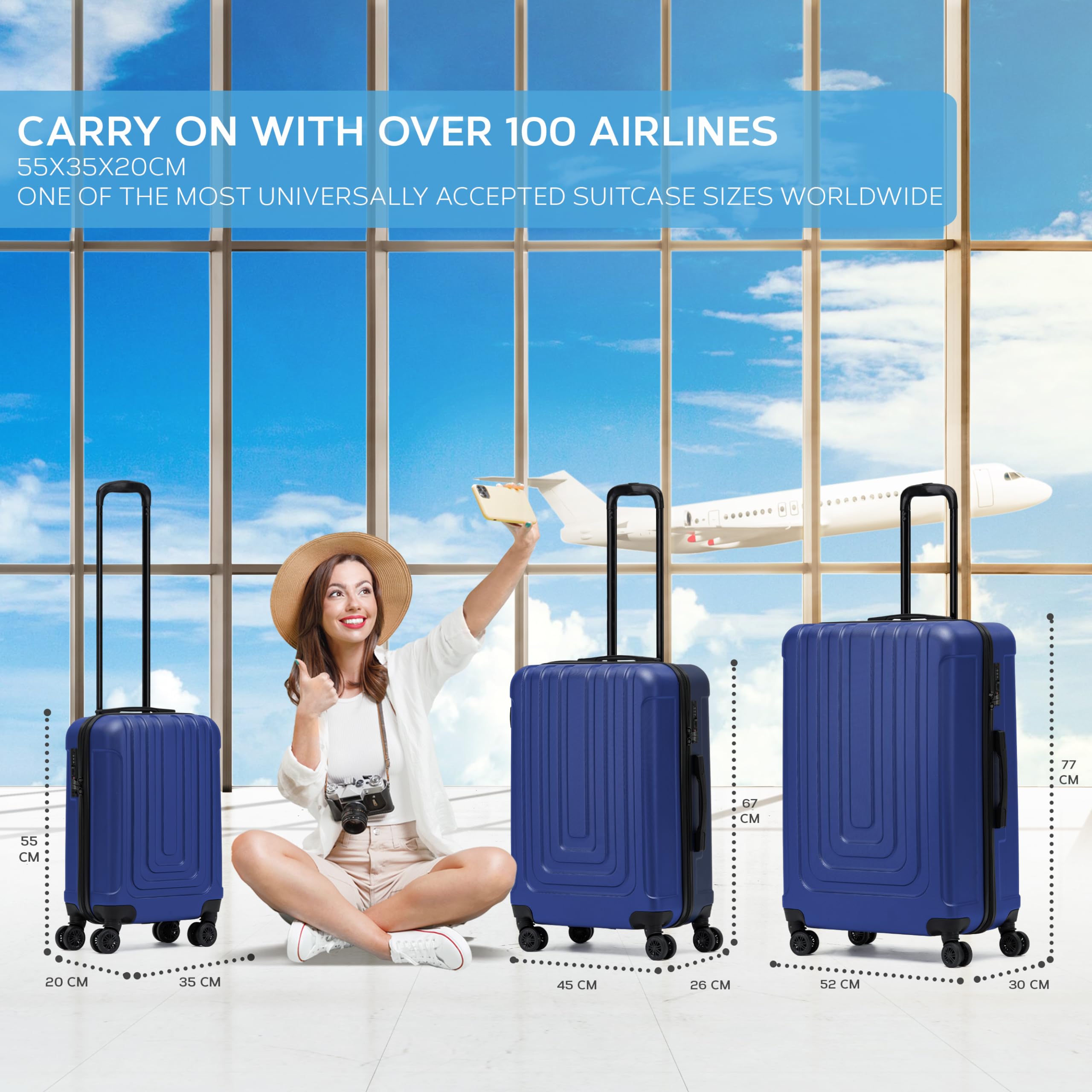 Flight Knight Premium Lightweight Suitcase - Built-in TSA Lock - 8 Spinner Wheels - ABS Hard Shell Carry On Or Check in Luggage - Highly Durable - Approved for Over 100 Airlines