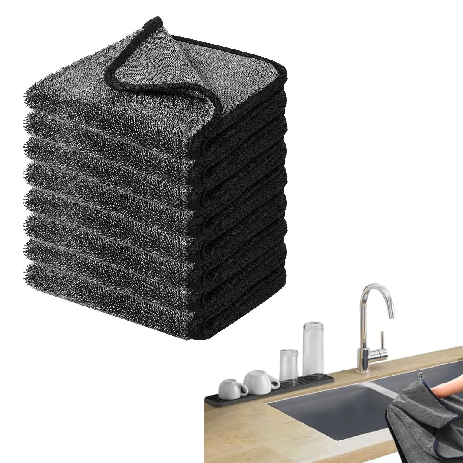 Asciugamani for la pulizia in microfibra ultra morbidi 600GSM, confezione da 10, panni multiuso ad alta assorbenza for la cucina, elettronica, lavabili in lavatrice(8 Pack,23.62in x 35.43in)