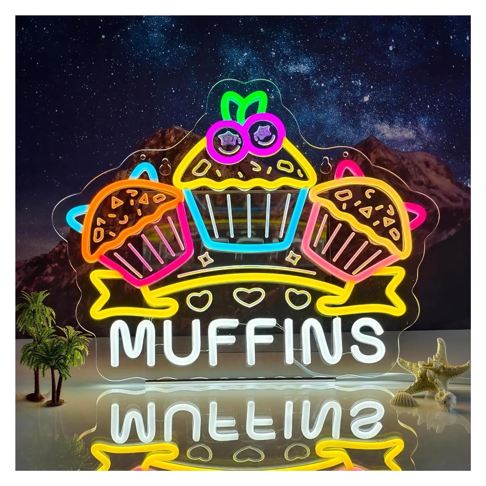 Hängende Kunst Leuchtreklamen Muffins Neonschild, LED-Licht Für Heiße Kuchen, Snacks, Geschäft, Süßwaren, Convenience-Café, Dessertladen, Wanddekoration, Dimmbare Lampe 42.9cmx33cm