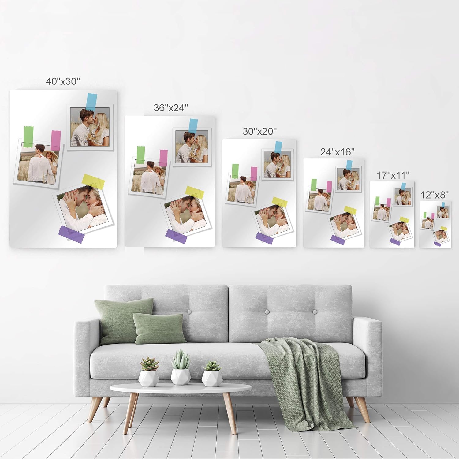 Smile Art Design Custom Metal Print with 3 Images Polaroid Collage Picture Frame Personalized Gift for Wedding or Bridal Decoration - 12x8 inches