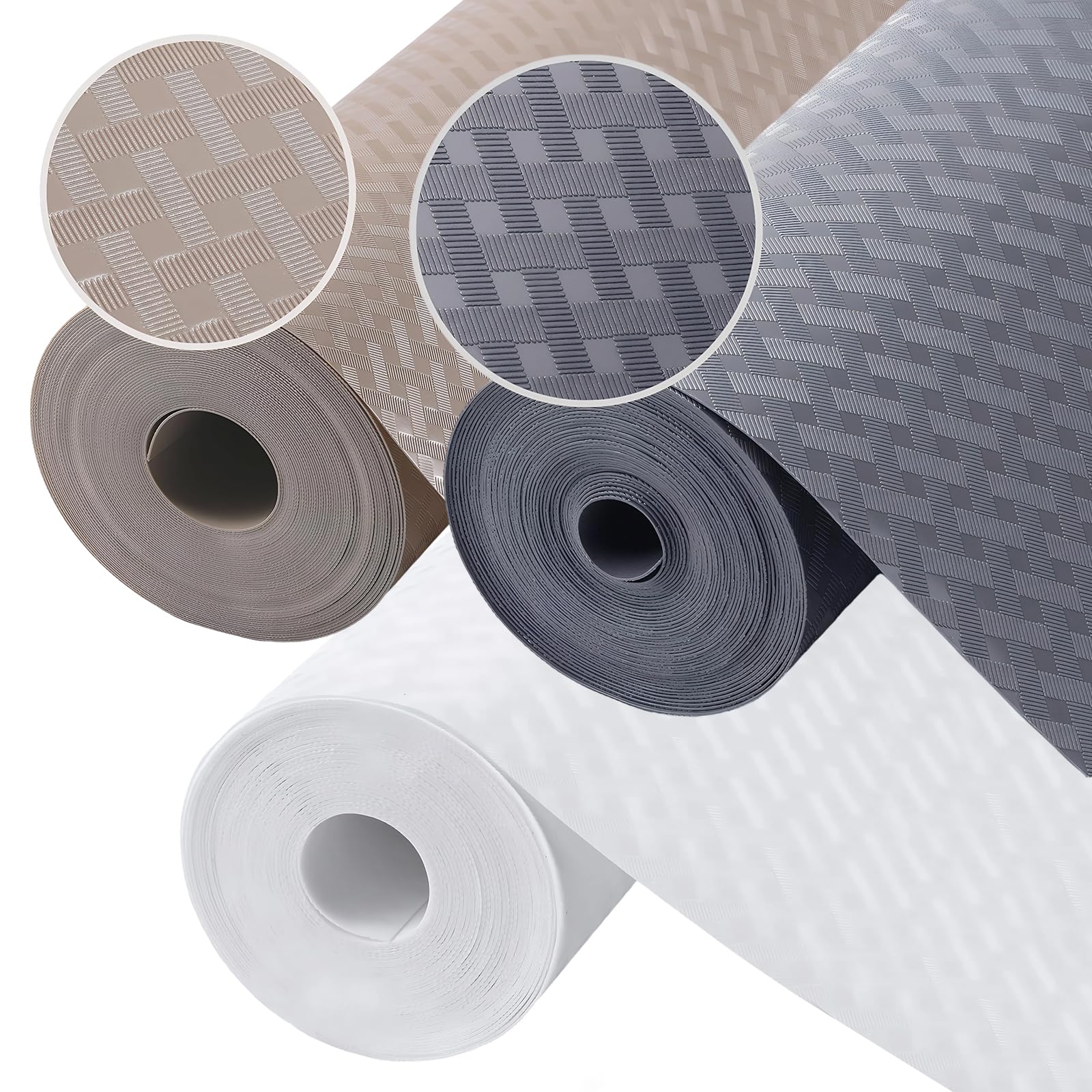 Heuiop Brown, Gray, White 3 Pcs Kitchen Cupboard Liner, 30 X 150Cm Cupboard Liners, Waterproof & Oil Shelf Liner, Washable Wipeable Drawer Liners For Shelves Wardrobe Fridge Dresser (Brown, Gray, White)