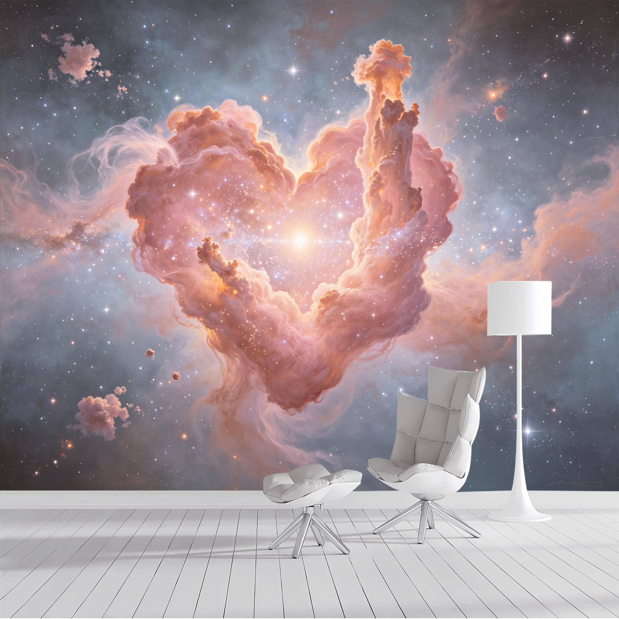 Custom Size Wall Mural Celestial Heart Nebula Cosmic Space Watercolor SelfAdhesive Wall Fabric Removable Peel and Stick Wallpaper Wall Decor for Living Room Bedroom Bathroom