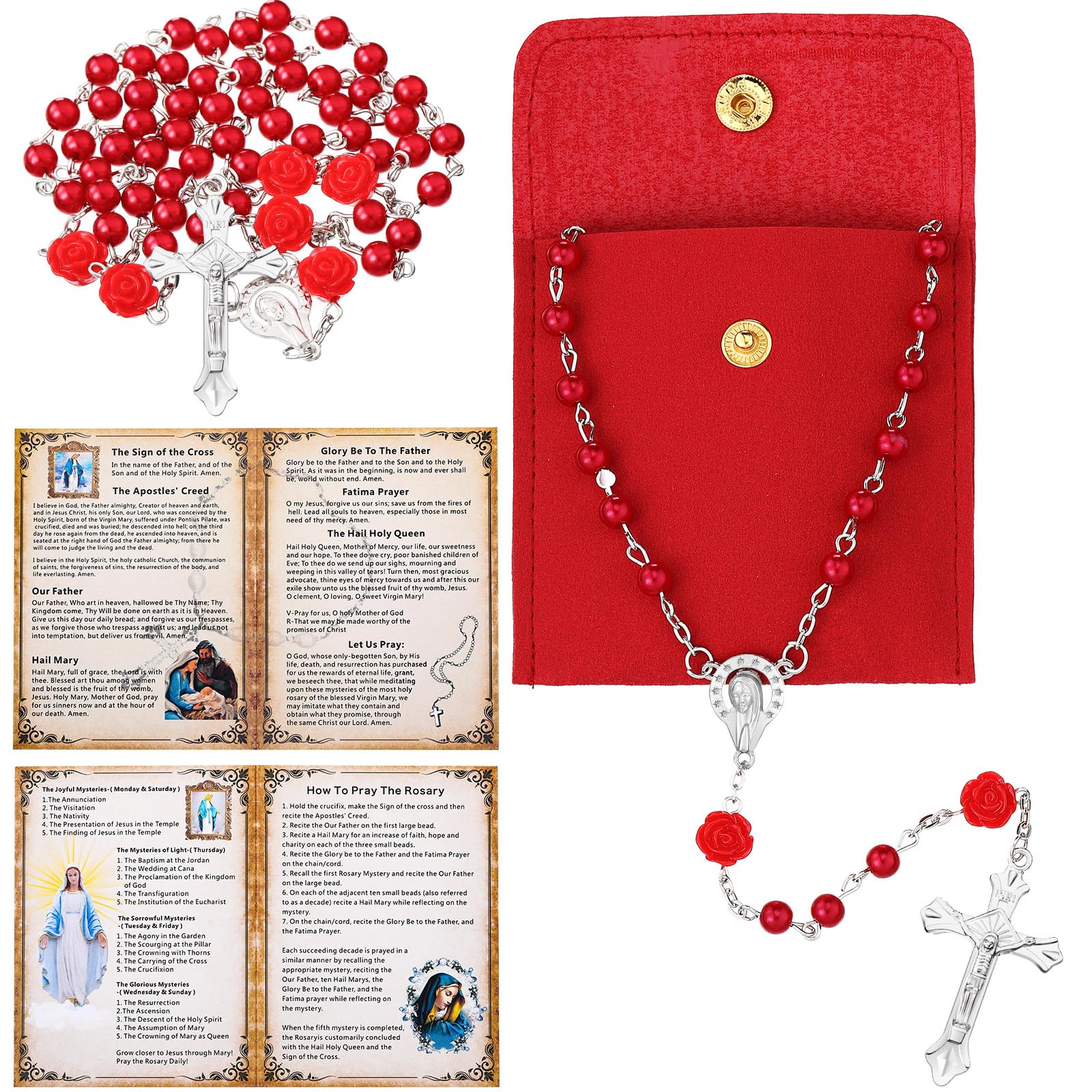 QuelayRosary for Women Catholic Gifts Our Lady of Rosary Beads Pray Card Necklace Confirmation Gifts