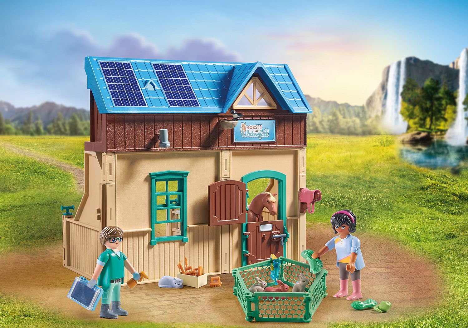 PLAYMOBIL Horses of Waterfall 71352 Stalla con Veterinario, guarigione Rapida degli Animali Malati Grazie a Phil, Giocattolo sostenibile per Bambini dai 5 Anni in su