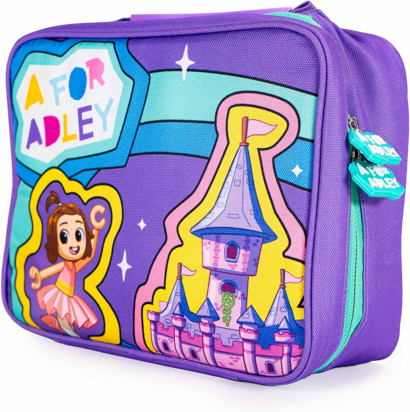 A FOR ADLEY Princess Unicorn Lunchbox Designed For Her Sister Navey Featuring a Pink Princess Castle, Navey and Adley
