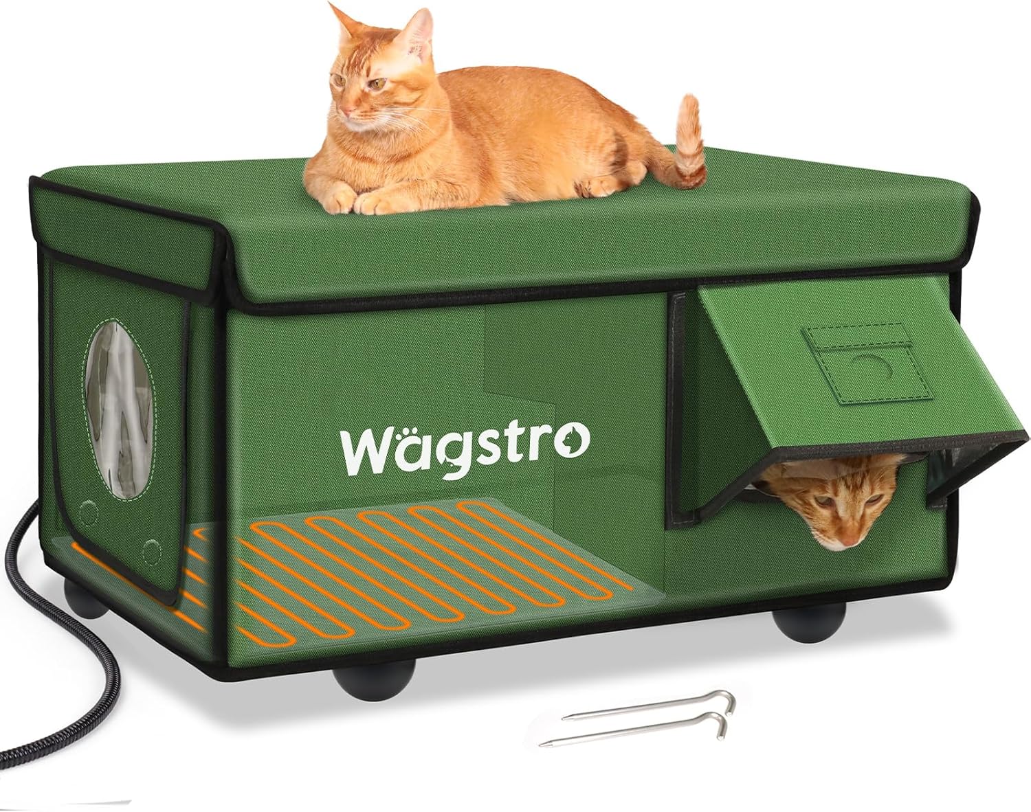 Heated Cat House for Outside, Waterproof Awning & Escape Door Heated Cat Houses for Indoor/Outdoor Cats in Winter, Elevated & Insulated Outdoor Cat Shelter for Feral Cat(Green, 25.2"x16.5"x12.2") Green 25.2"x16.5"x12.2"