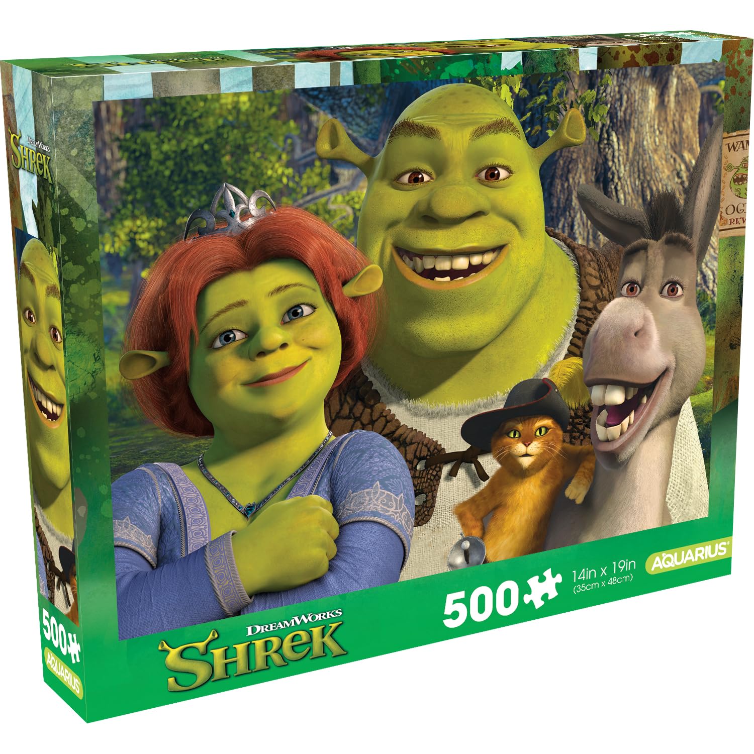 AQUARIUS Shrek Family - Puzzle da 500 pezzi (puzzle da 500 pezzi), senza abbagliamento, vestibilità di precisione, prodotto e oggetti da collezione con licenza ufficiale Shrek, 35,5 x 48,9 cm