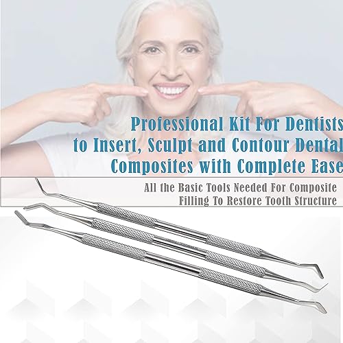 Miniatura 4 de Juego de 17 excavadoras de cucharas dentales Plugger Compuesto Restaurativo Llenado de la cavidad del diente Carioso Eliminación de caries