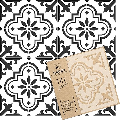 NAKLEO Valetta - Plantilla de plástico reutilizable para azulejos, 13 x 13 pulgadas, diseño floral español morisco, geométrico marroquí, bloque de