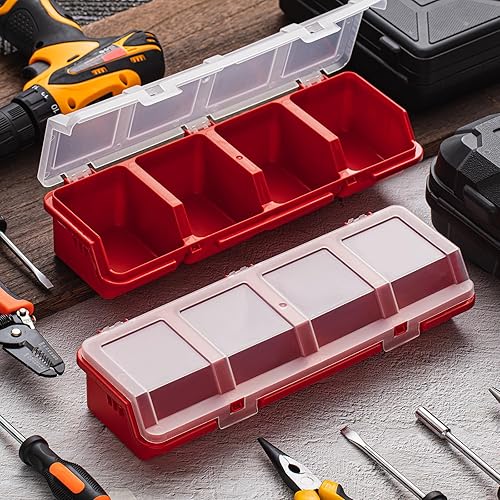 Miniatura 6 de Hushee Caja organizadora de tornillos de 6 piezas con tapa, 4 compartimentos, separador de contenedores de herramientas, organizador de hardware
