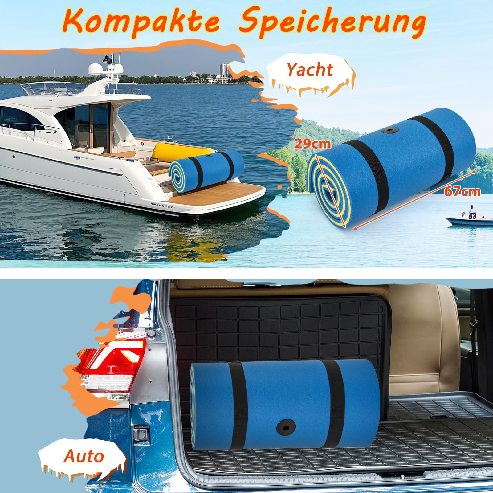COSTWAY Schwimmmatte 355 x 183 cm, Schwimmende Wassermatte bis 400 kg belastbar, Schwimmmatte aus reißfestem XPE-Schaumstoff, Wasserliege, Wasserhängematte für Kinder und Erwachsene