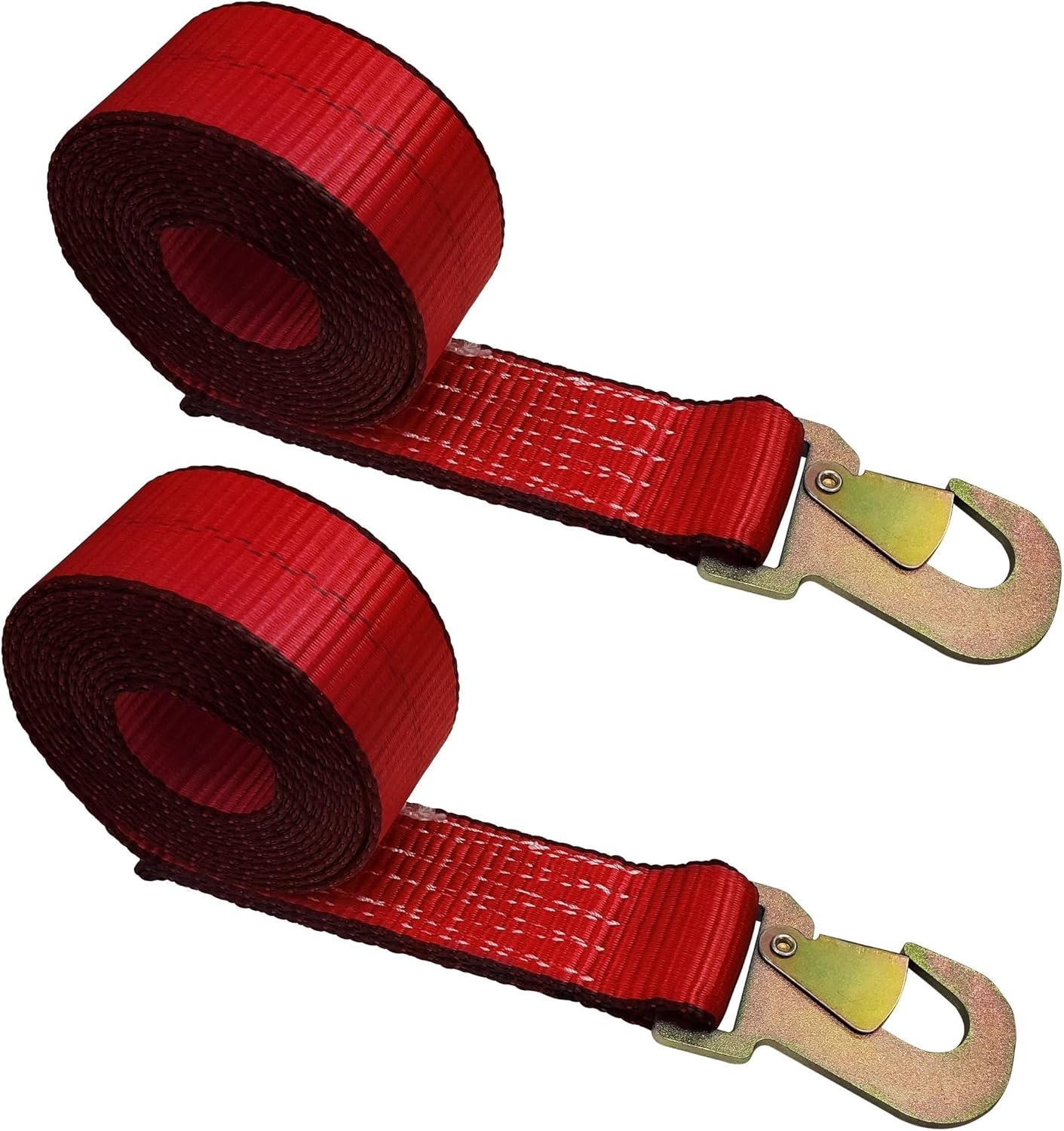 Mega Cargo Control 2 Pack Lasso Style Snap Hook Towing Straps, 1,666 LBS Working Limit Heavy Duty, Red Wheel Lift Tire Straps - USA