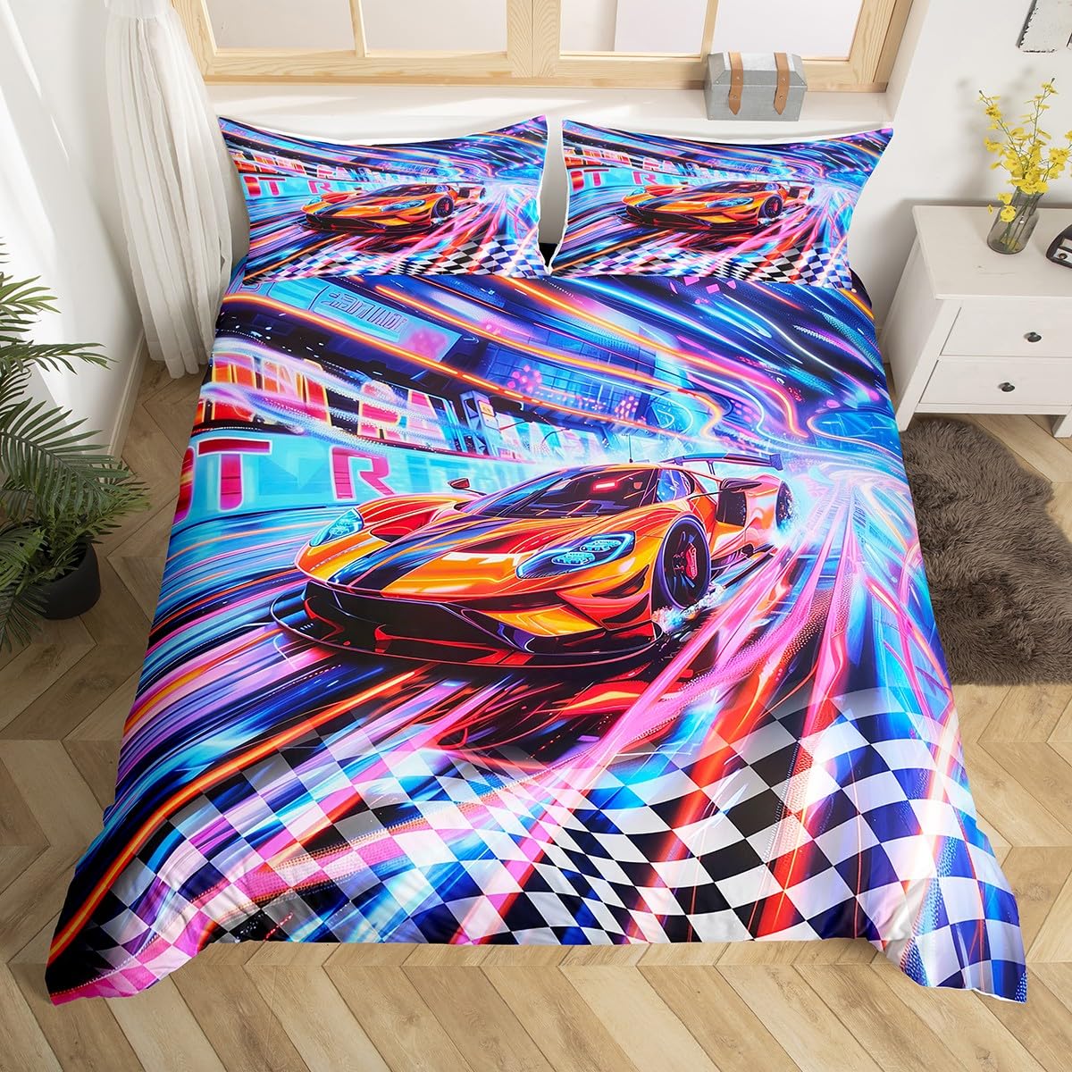 Housse de couette voiture de sport 135x200 idée cadeau lit garçon