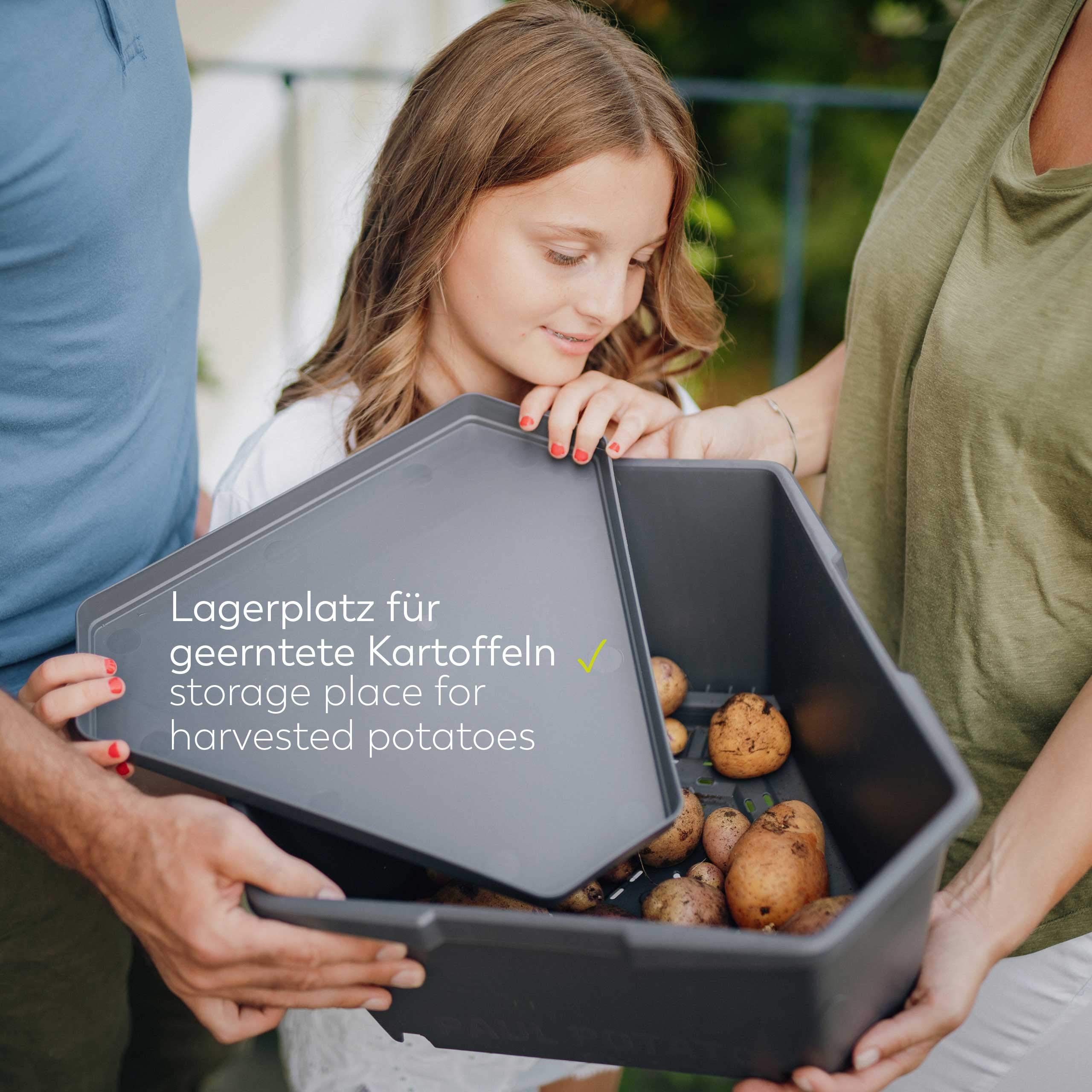 GUSTA GARDEN Paul Potato Starter Kartoffelturm - stapelbar - Hochbeet/Pflanzgefäß/Blumentopf für Balkon, Garten und Terrasse (4 Etagen, Grün) inkl. Untersetzer