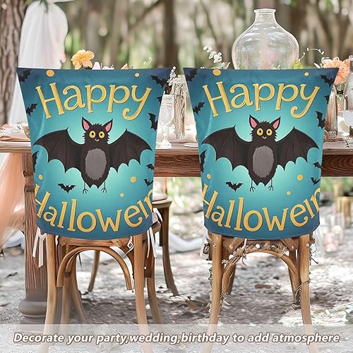 Miniatura 6 de Happy Halloween Cartoon Cute Black Bat Decorative Dining Chair Covers for Festivals (Easter, Graduation, etc.) Soft Easy To Put OnTake Off Chair