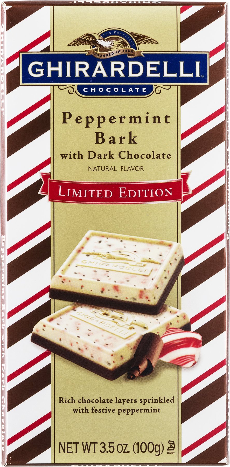 Ghirardelli Dark Chocolate Peppermint Bark Bar 3.5 Ounce