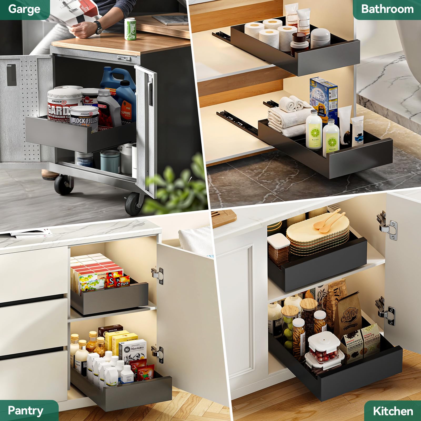 Warmiehomy Organizador de armario extraíble de 25 cm de ancho, estantes deslizantes extensibles para armario de cocina, despensa, baño, cajón deslizante blanco, sin necesidad de taladro, 25 x 43 x 8