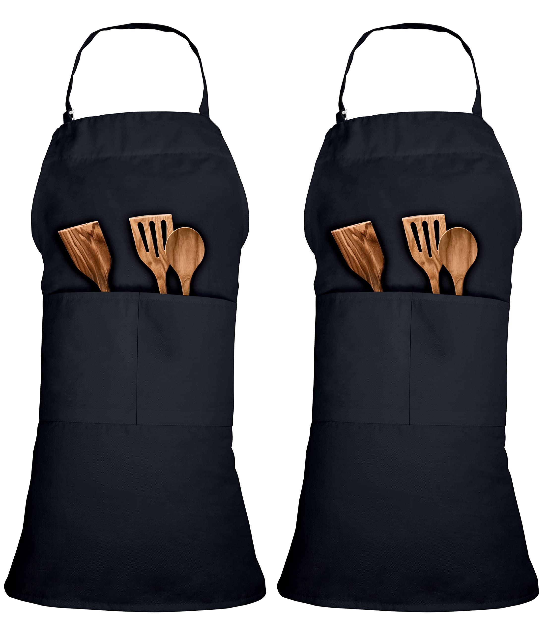 ROYALE LINENS2 Pack Adjustable Bib Apron with 2 Pockets - Chef Cooking Kitchen Aprons for Women Men Chef