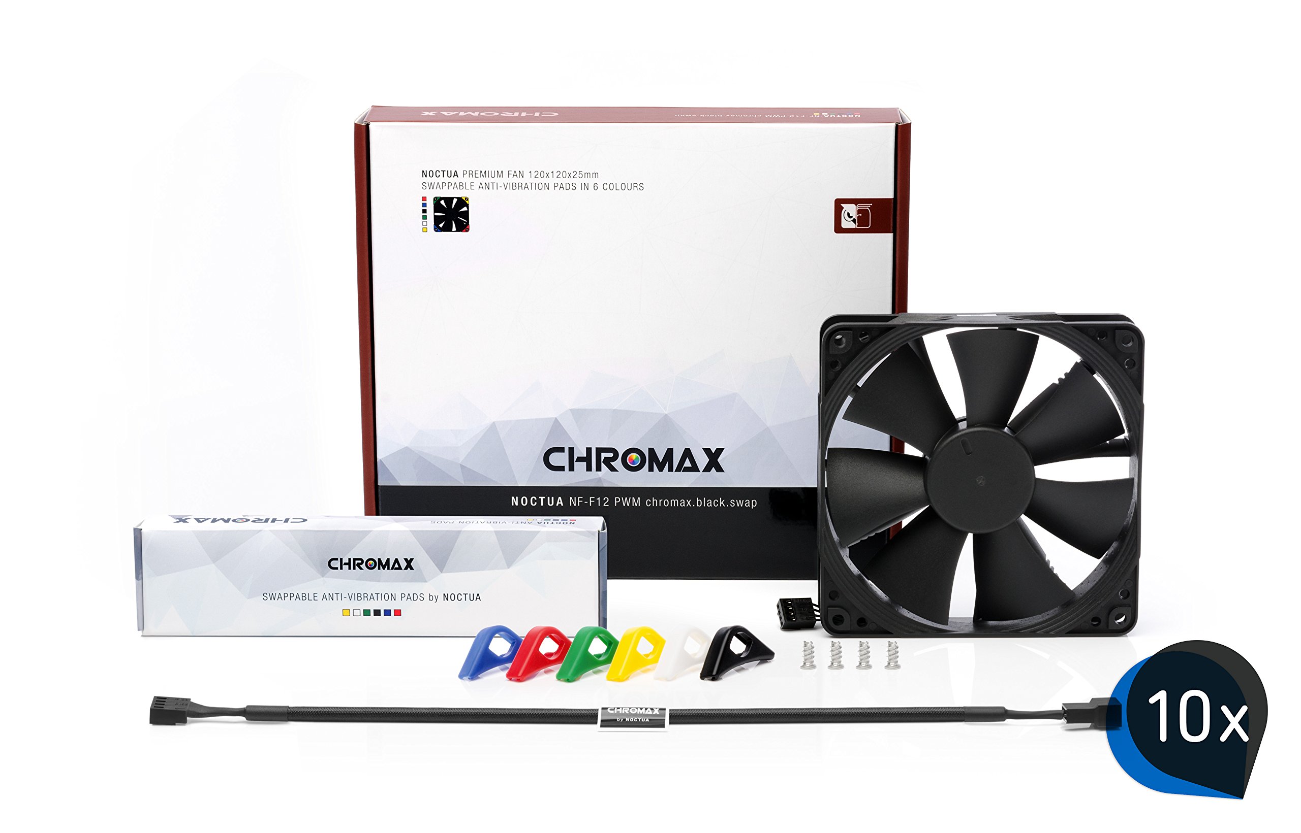 Noctua Paquet : 10x NF-F12 PWM chromax.black.swap, Ventilateur Silencieux Haut de Gamme, 4 Broches (120 mm, Noir)