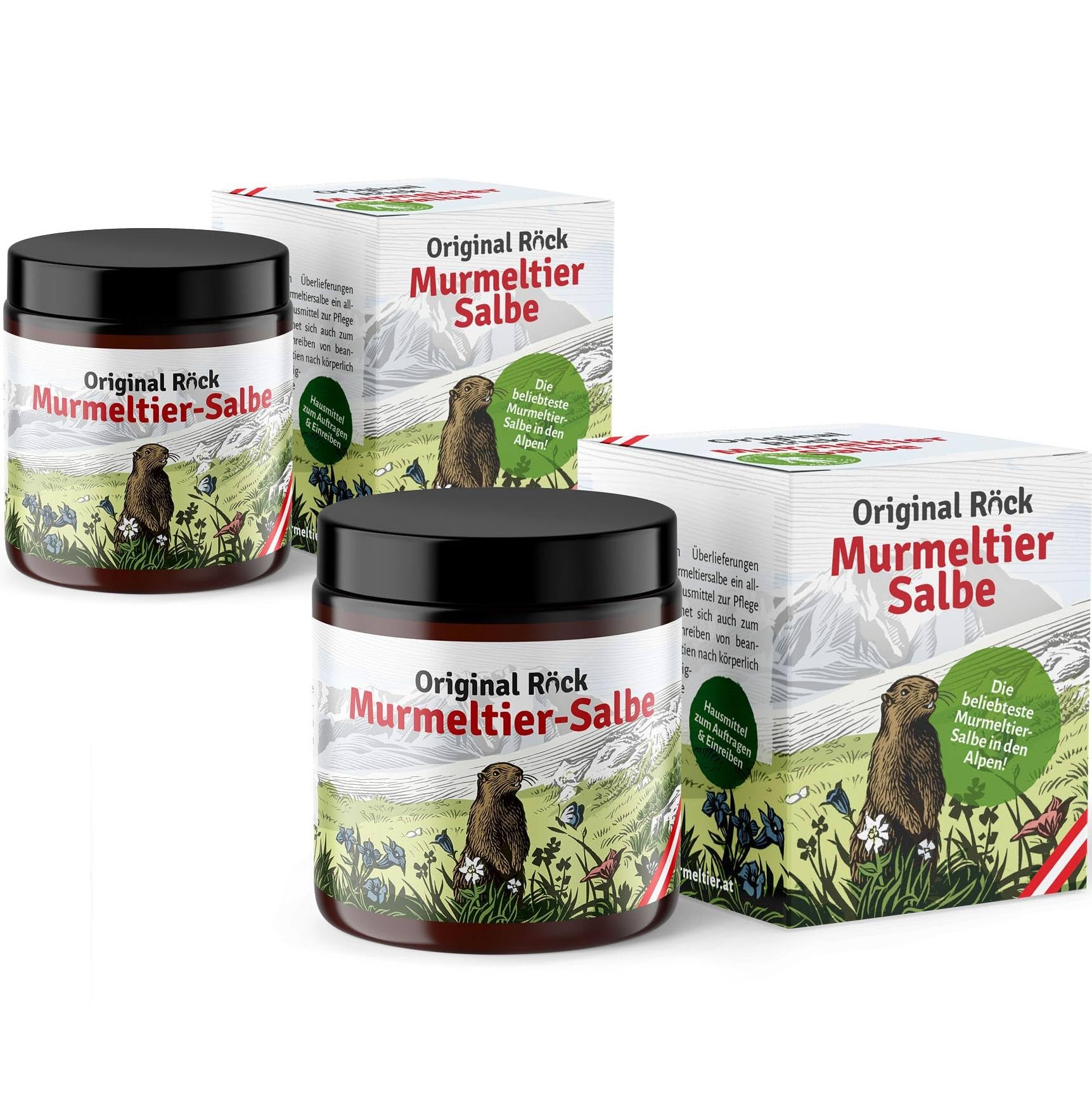 Original Röck Murmeltier-Salbe (2x 100ml Glas) – die beliebteste Murmeltier-Salbe in den Alpen! Mit verbesserter Rezeptur und doppelt so hohem Murmeltieröl-Anteil