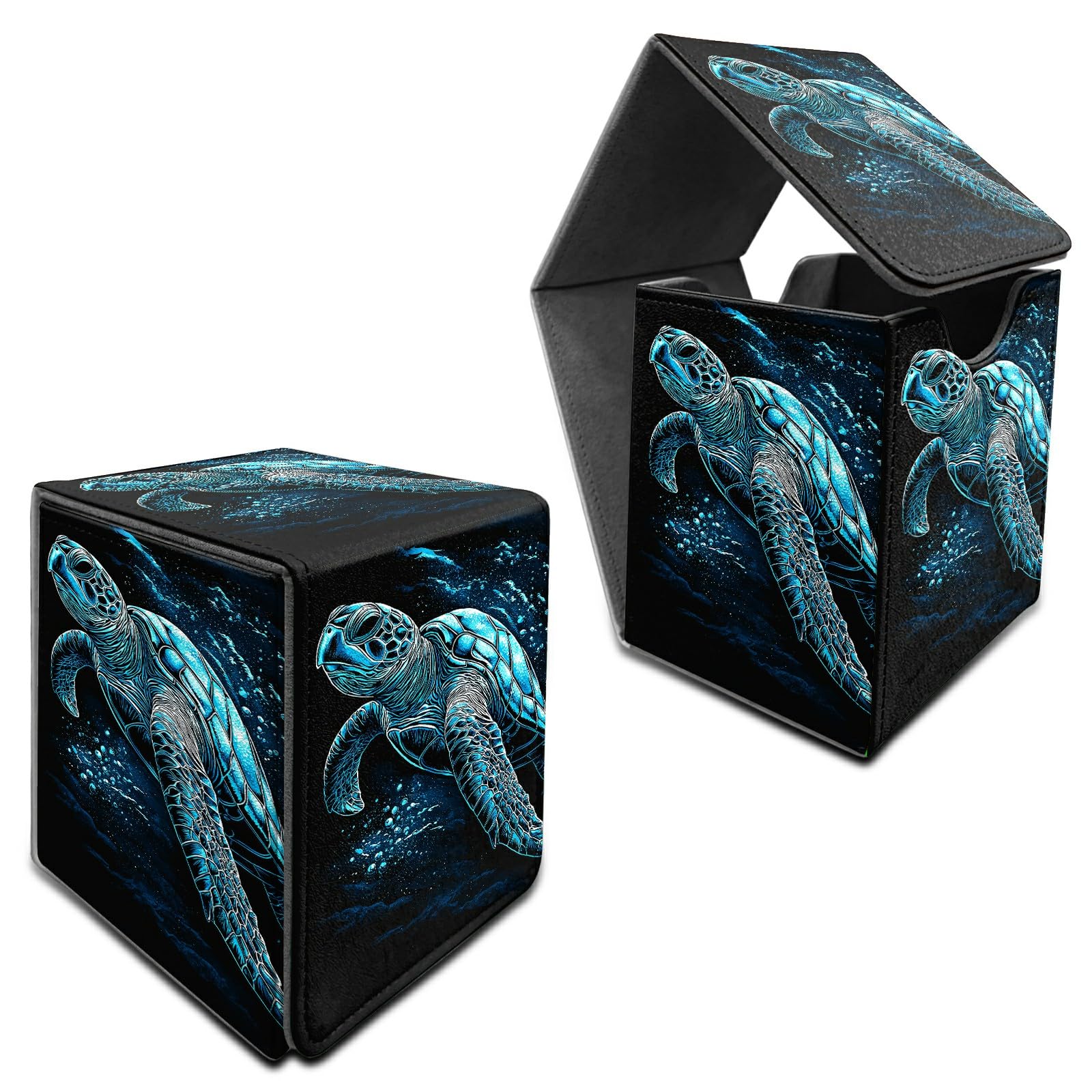 RWUTYTIUL for MTG Commander Deck Box, Storage Box Fits 100+ Sleeved Cards, Leather Strong Magnet Card Deck Case Holder for Board Game Magic MTG TCG CCG Sports Baseball, Blue Black Turtle — image 1