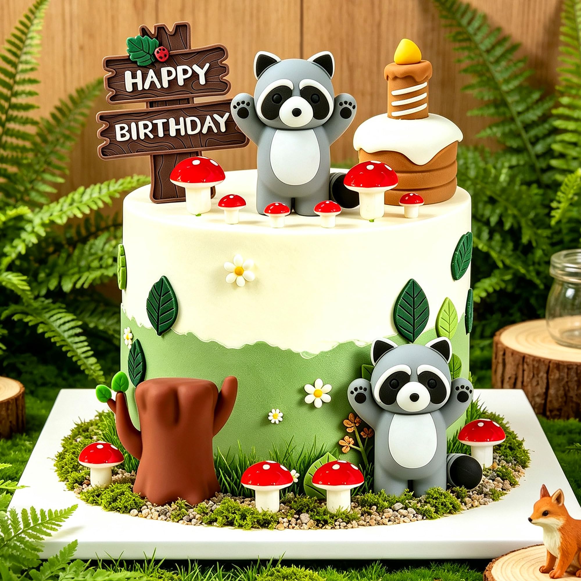 Raccoon Cake Topper Forest Animal Mushroom Birthday Decoration