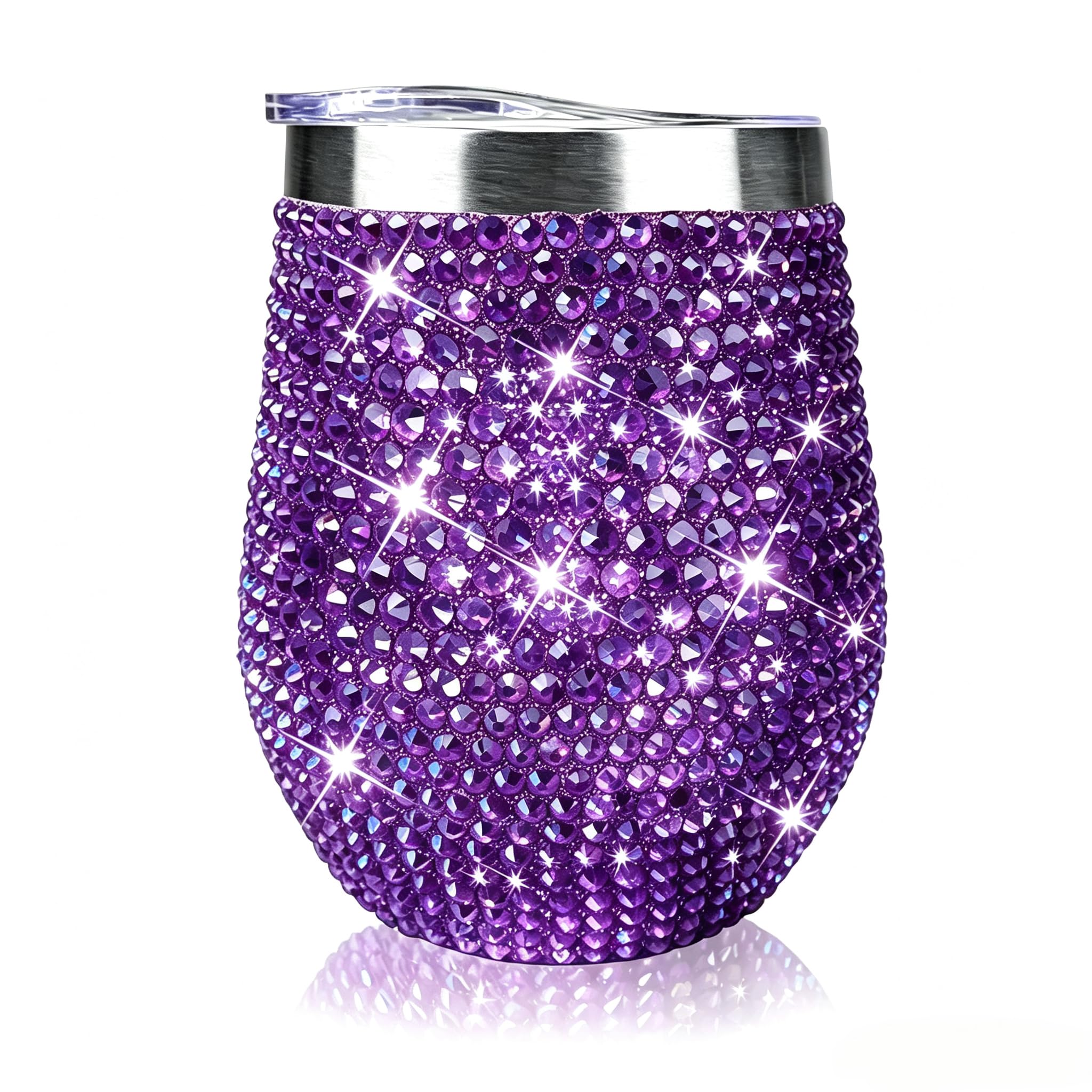 12oz Bling Wine Rhinestone Wine Tumbler with Lid and Strawv (Amethyst)