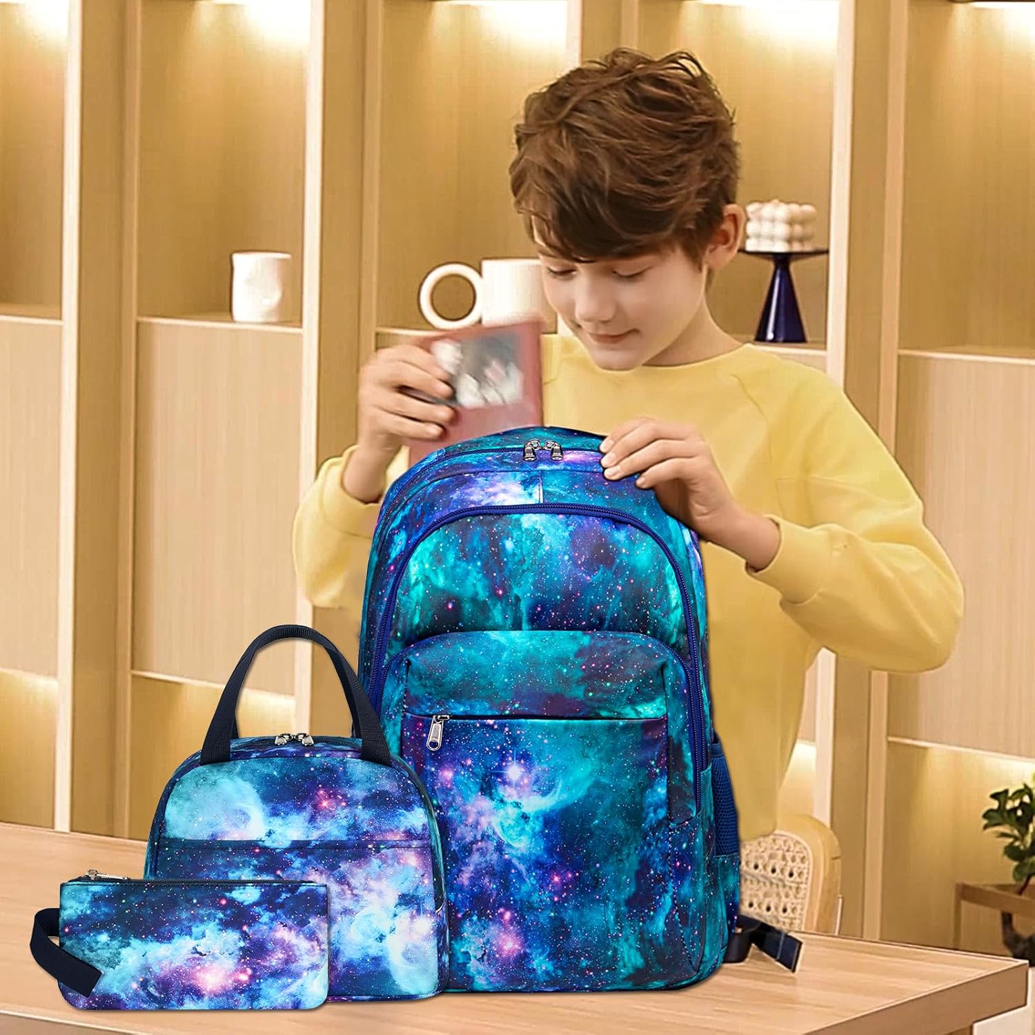 LEDAOU Backpack for Kids Boys Girls School Bags Teen Bookbags Set School Backpack with Lunch Box and Pencil Case - Image 2