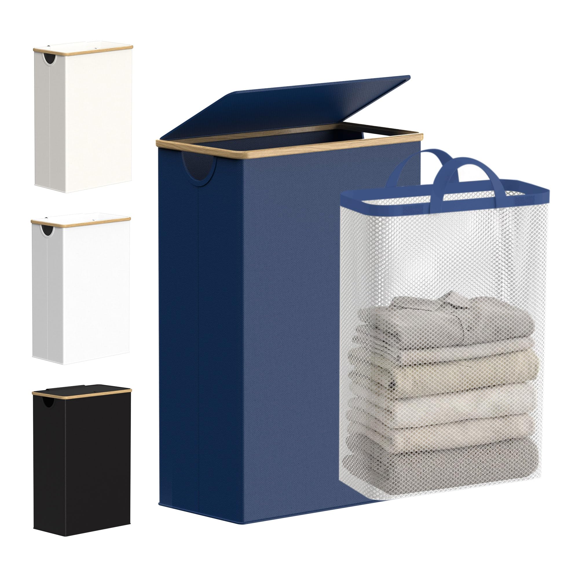 efluky Slim Laundry Basket with Lid, Tall Narrow Washing Basket for Laundry, Folding Small Slimline Laundry Baskets for Dirty Clothes, 63L Cloth Storage Basket