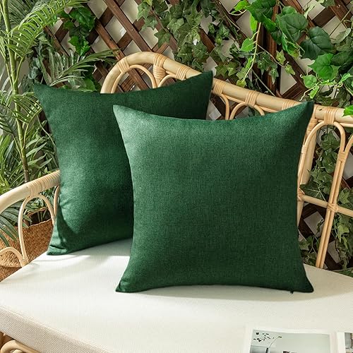 Woaboy Juego de 2 fundas de almohada decorativas de lino verde para exteriores, fundas de almohada de lino sólidas, impermeables, para dormitorio,