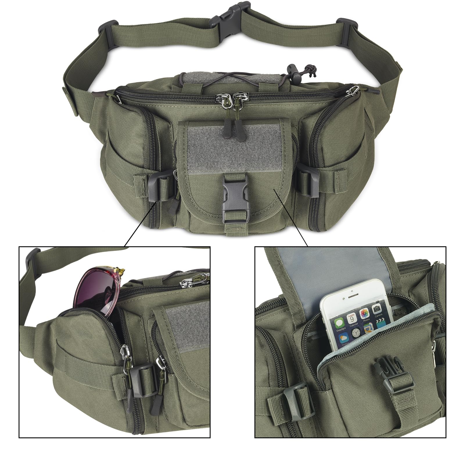 ArcEnCiel Sac banane tactique pour homme avec écusson, convient pour la randonnée, la pêche, le plein air