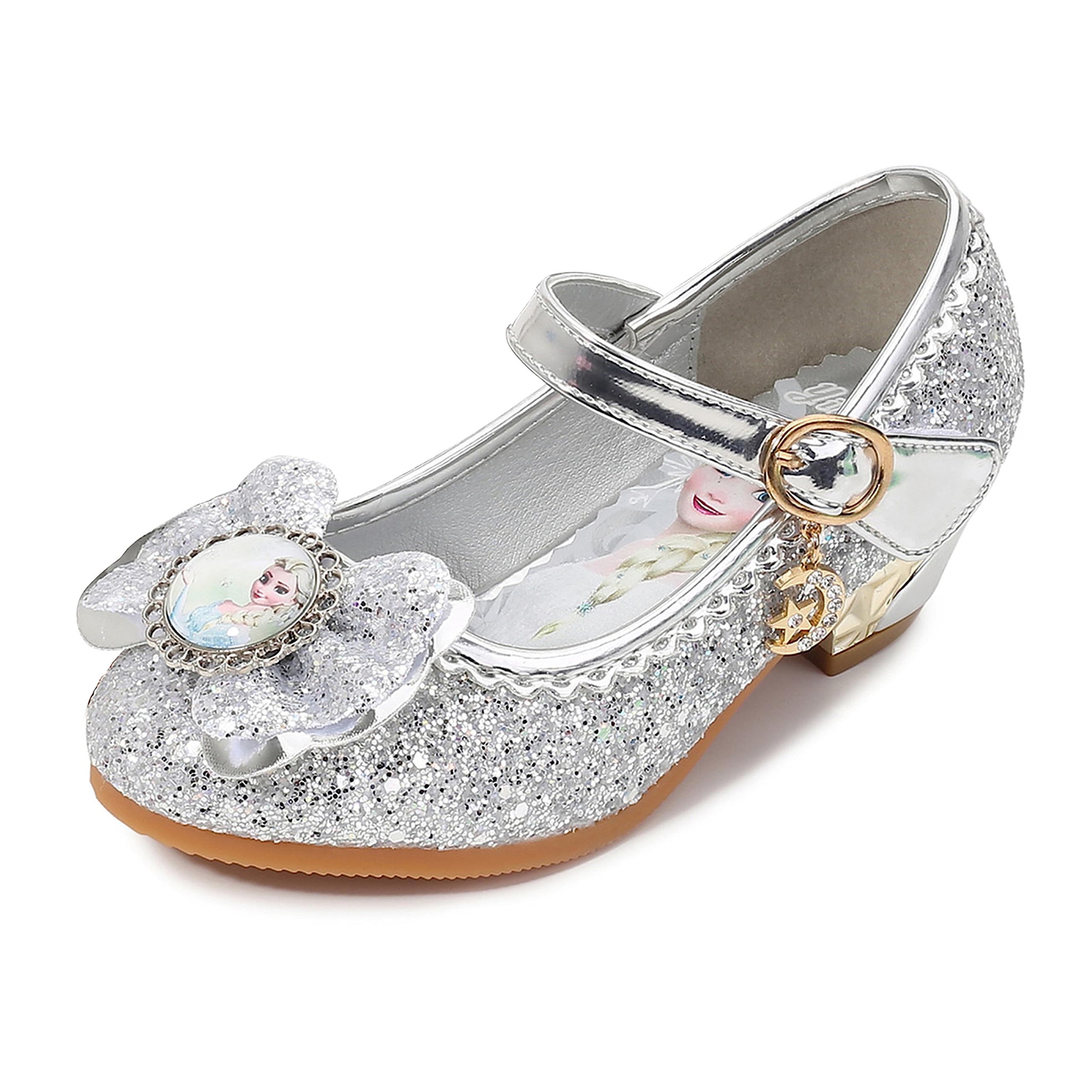 FStory&Winyee Bambino Congelato Principessa per Bambina Elsa Frozen Paillettes Scarpe Costume Ballerine Ballo Adatte per Feste Cerimonia Nozze Natale Cerimonia Carnevale Halloween,Argento,24