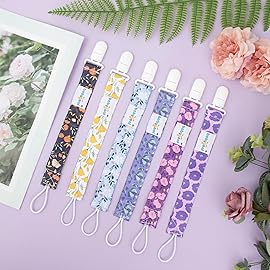 babygoal Floral Pacifier Clips, 6 Pack Binky Paci Holder Leashes Fits for Most Pacifiers and Binkies 6PB21
