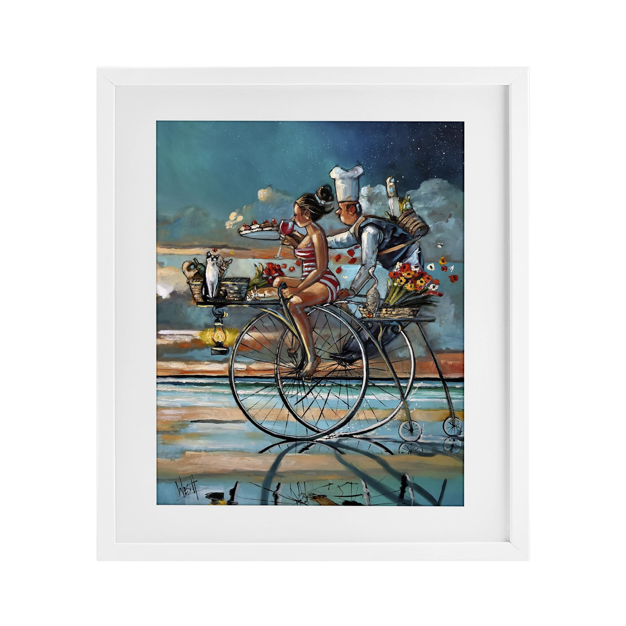 Stupell Industries Coastal White (Textured) 'Zaan's Dream Seaside Bicycle Ride'| Framed Print Under Glass