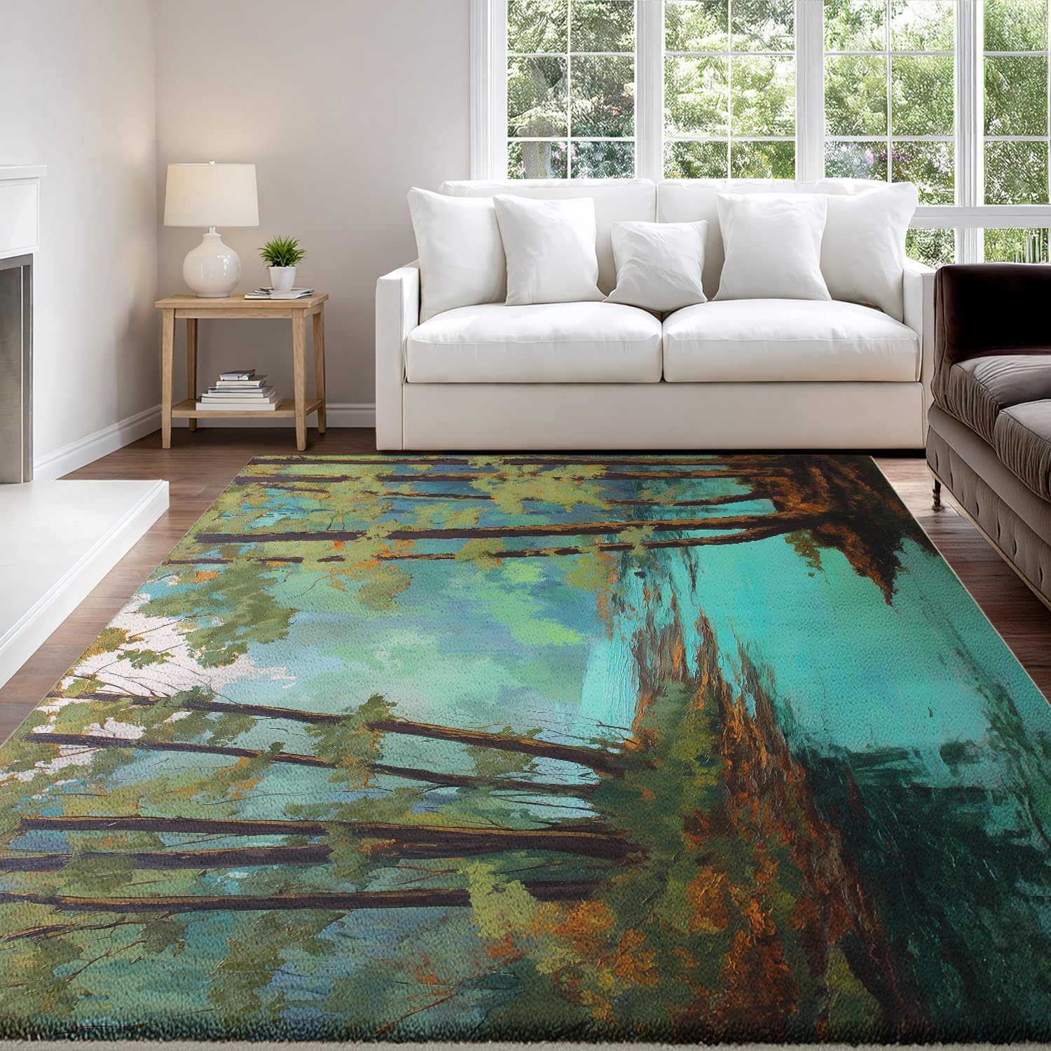 Genérico Dywan do salonu, sypialni, kuchni - 80 x 120 cm, maty z mikrofibry, wygodne, miękkie krótkie włosie, antypoślizgowy, można prać w pralce, zielony, leśny strumień