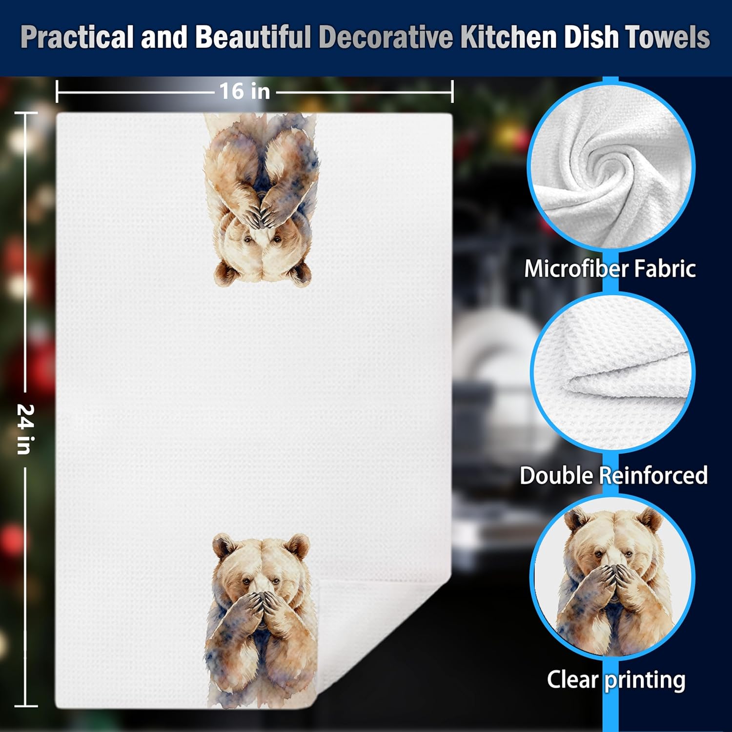 Funny Bear Bathroom Hand Towels, Bear Bathroom Decor,Bears Lover Gifts， Funny Animal Decorative Hand Tea Towels for Washroom Restroom Toilet, 16x24 Inches Set of 2 - Image 2