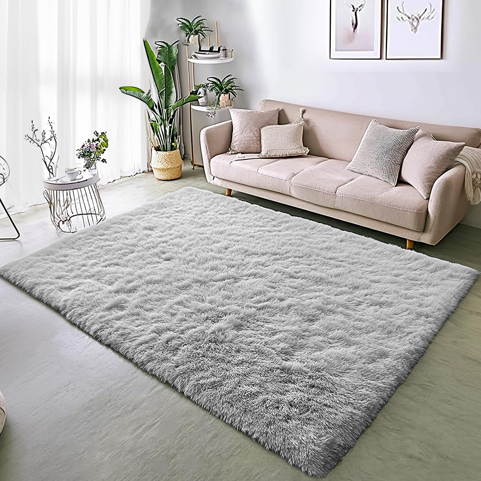 BSGIFT Alfombra de pelo largo, mullida, gris, 80 x 150 cm, antideslizante para salón, dormitorio, habitación infantil, moderna alfombra de salón, alfombra de cama, alfombra de pelo largo