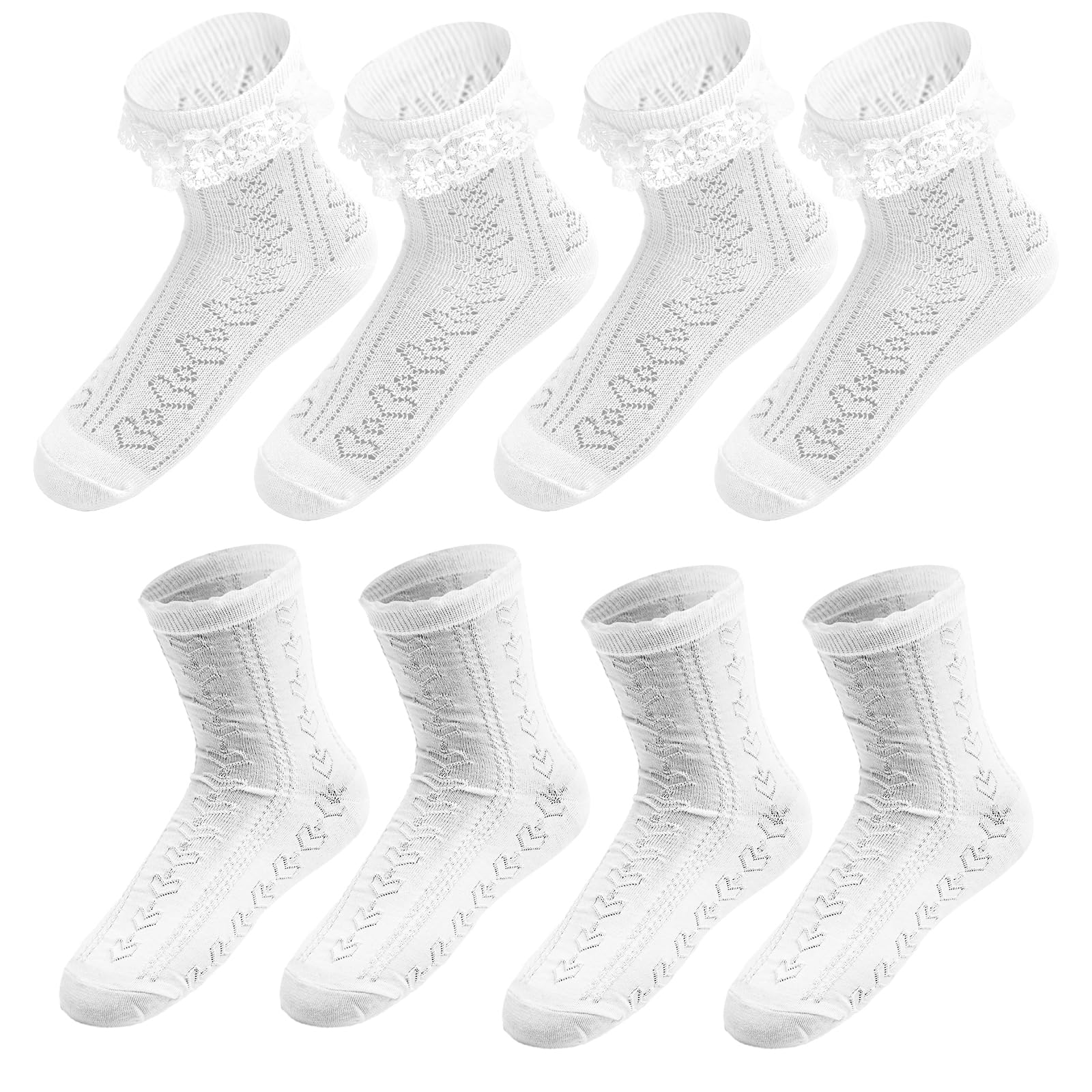 2 Paia Calzini Donna In Pizzo Bianco - Volant Eleganti Per Feste - Foto 5