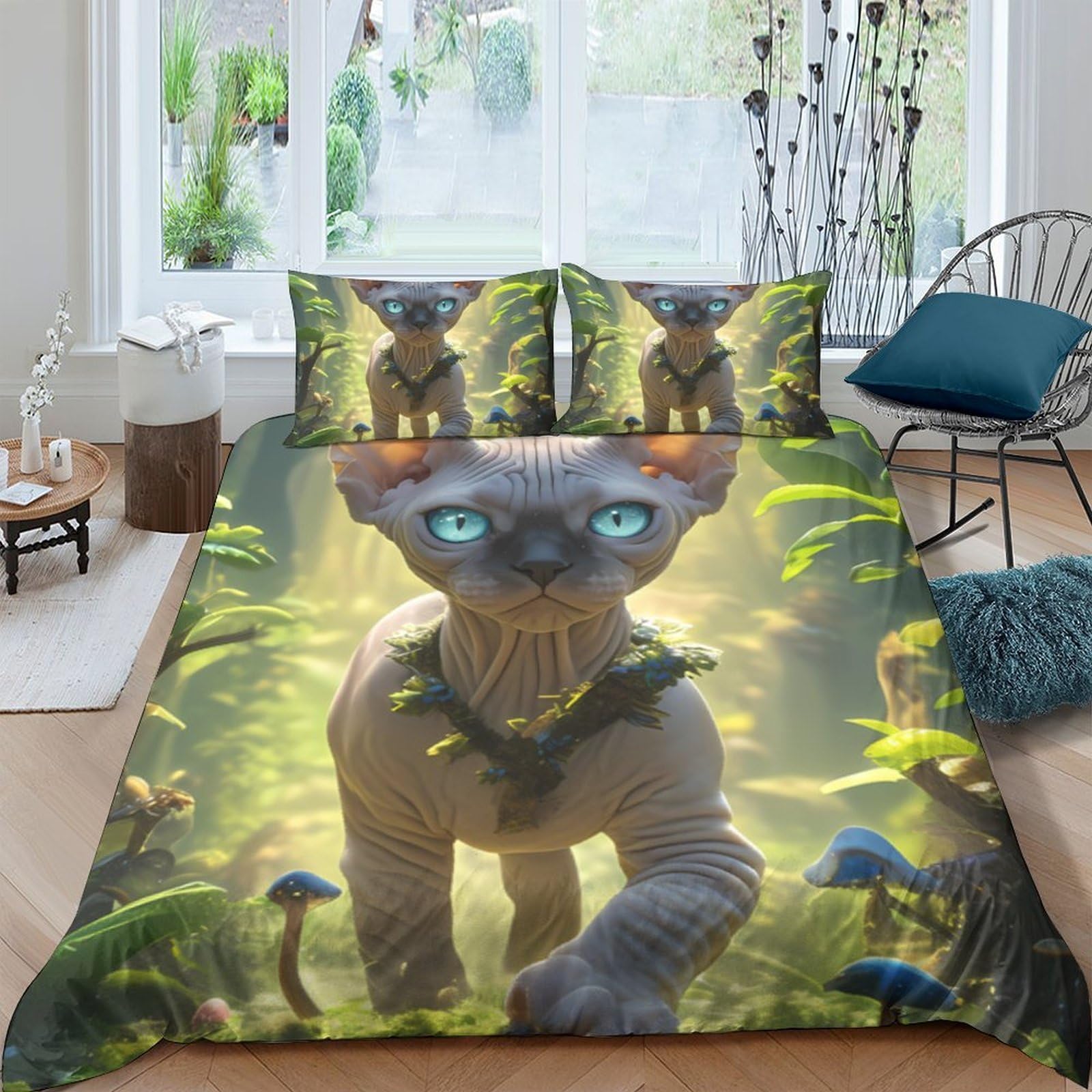 Ctjqhvkz Style-8 3D Printed Fantasy Cat Fitted Sheet Microfiber Soft Breathable Mushroom Forest Mattress Cover For Bedroom Decor Single（135X200cm）