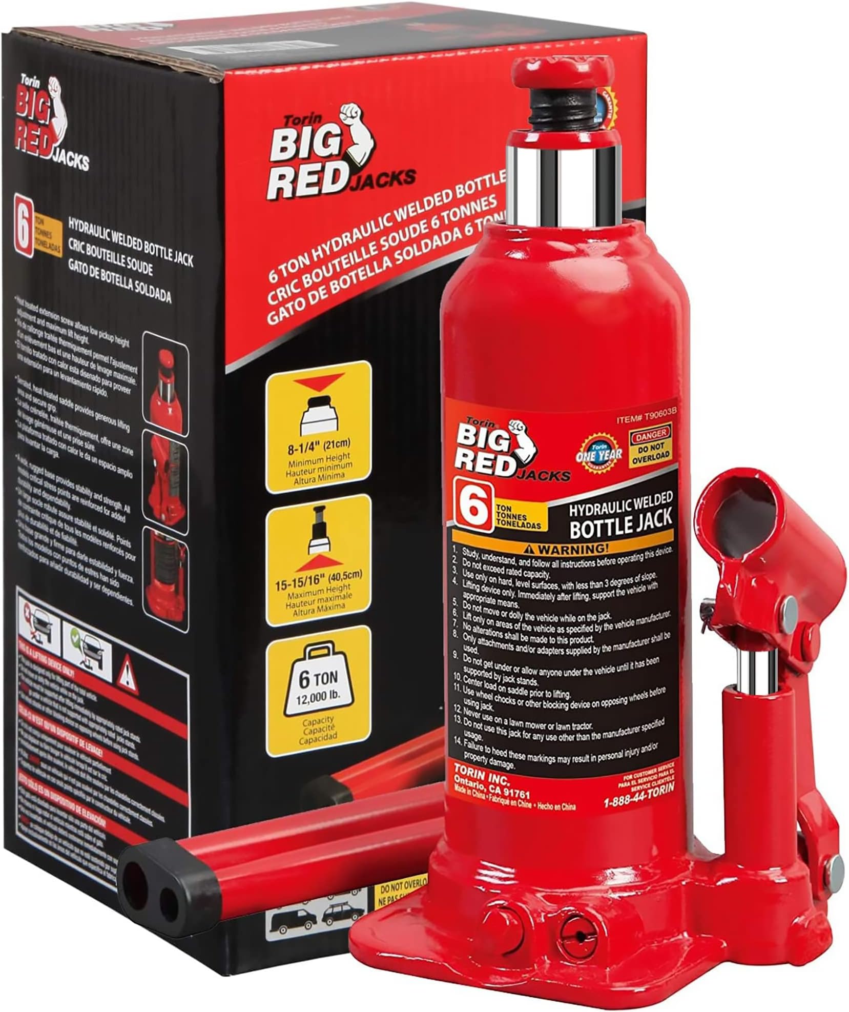 BIG RED T92007A Torin Hydraulic Stubby Low Profile Welded Bottle Jack, 20 Ton (40,000 lb