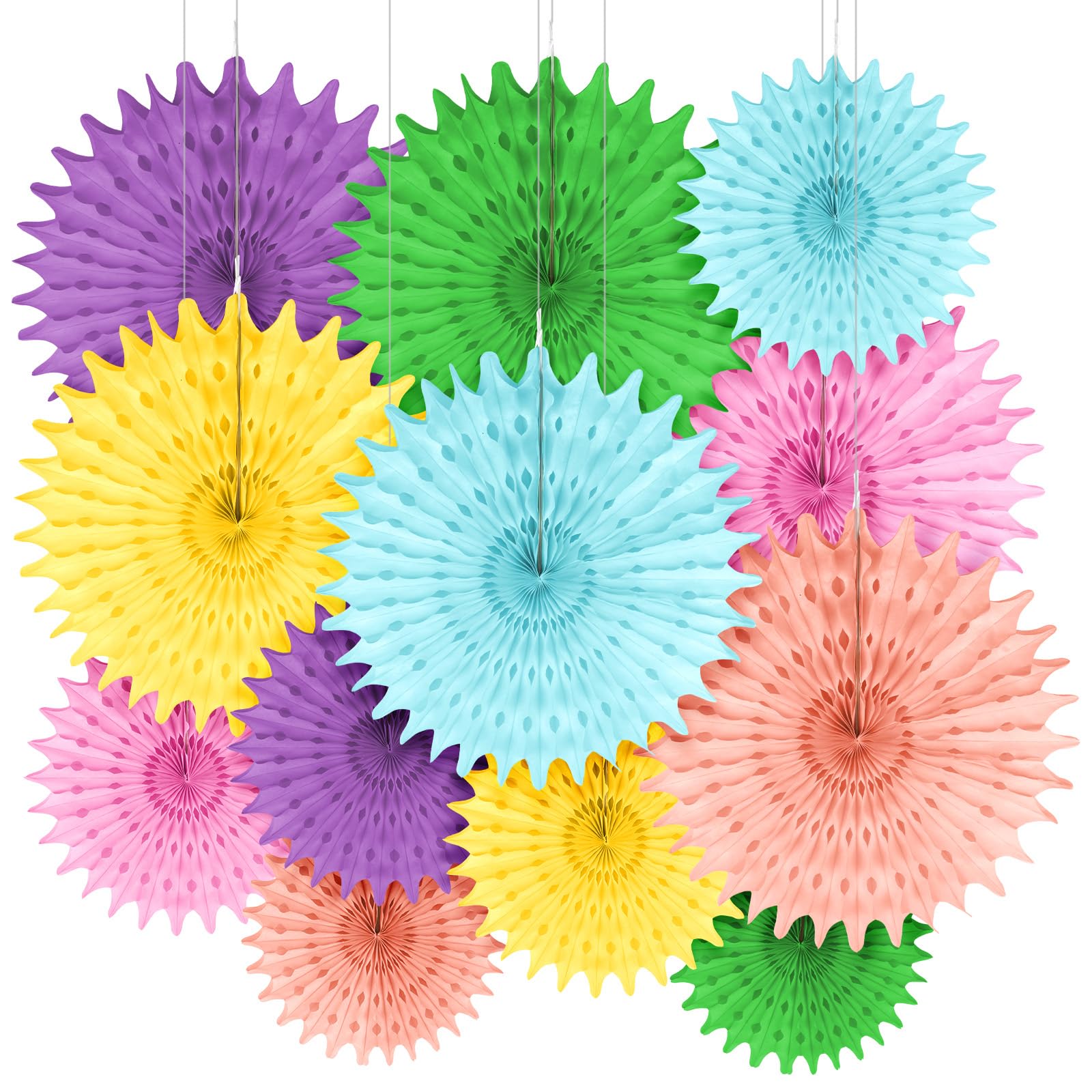 AUAUY 12PCS Party Decorations, Reusable Paper Fan Decorations, Hanging Paper Fans Boho for Birthdays Carnivals Wedding Festivals Room Wall Décor, 3 Sizes, Colorful